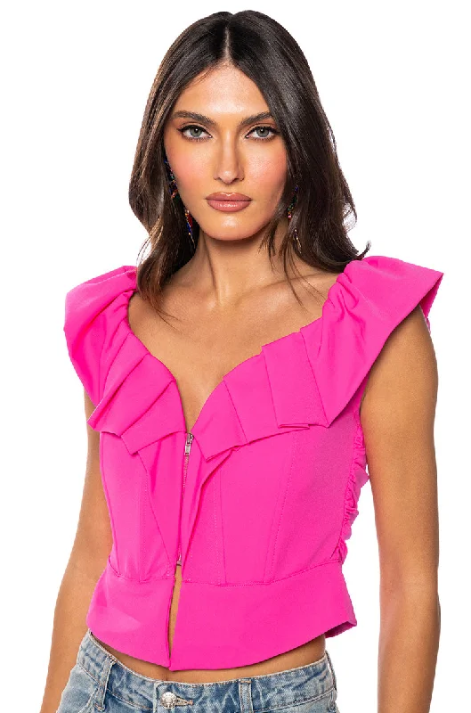 ORCHID RUFFLE SLEEVE CORSET TOP IN PINK