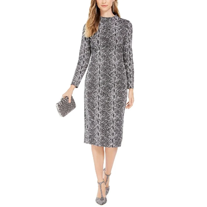 INC International Concepts Women's Snake-Embossed Sheath Midi Dress Gray Size 4