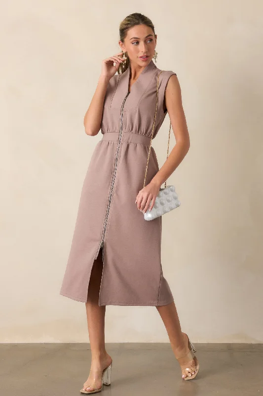 Distant Sun Dark Taupe Sleeveless Midi Dress