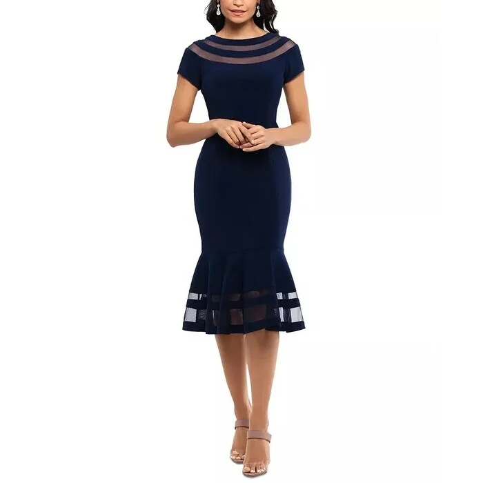 XSCAPE Women's Illusion Trim Midi Dress Navy Size 4