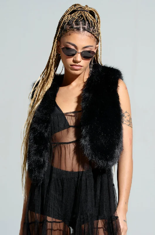 LIGHTS OUT FAUX FUR VEST IN BLACK