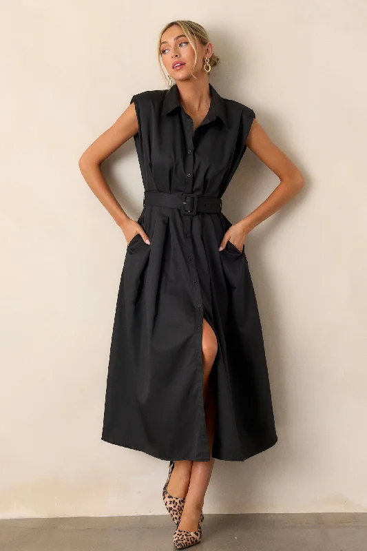 Days Go By Black Belted Midi Dress