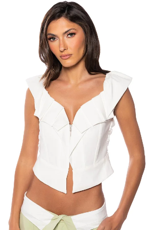 ORCHID RUFFLE SLEEVE CORSET TOP IN WHITE