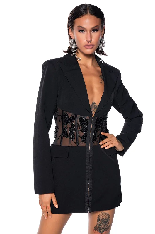 HAND BEADED MESH CORSET BLAZER