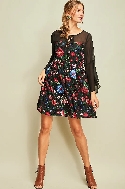 Floral Bell Sleeve Mini Dress