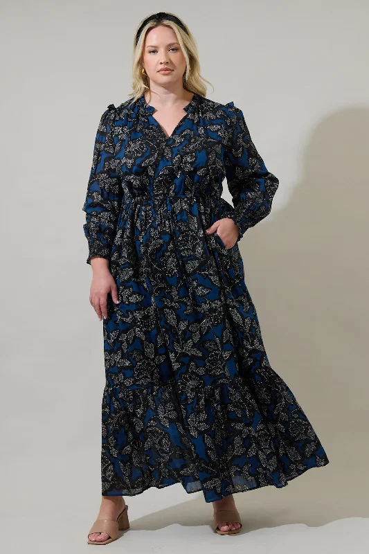 Aurina Floral Kezia Ruffle Midi Dress Curve