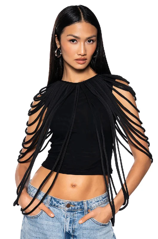 WAVY BABY SLEEVELESS ROPE DETAIL TOP IN BLACK