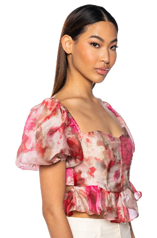 AMBER BREEZE FLORAL FLOUNCE TOP