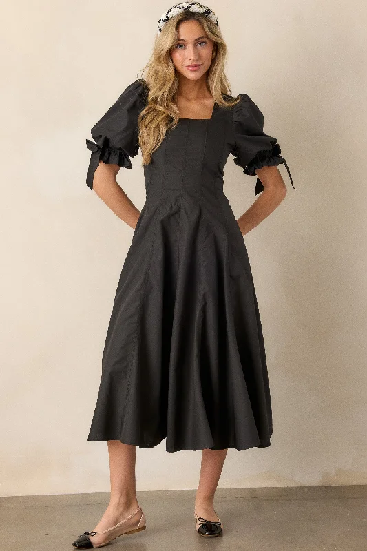 Clover Fields 100% Cotton Black Midi Dress