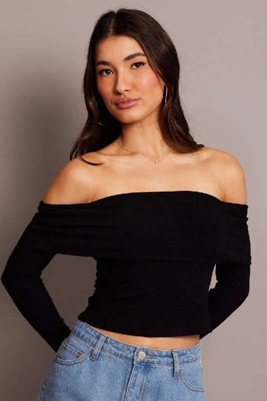 Black Off Shoulder Top Long Sleeve