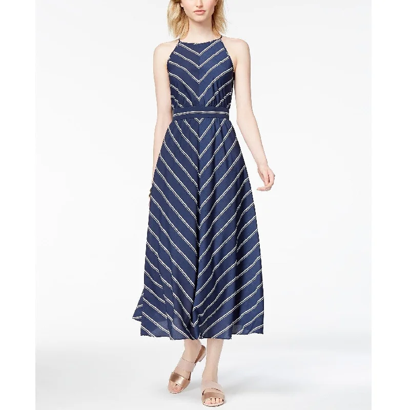 Maison Jules Women's Kimberly Striped Midi Dress Blue Notte Combo Size 12