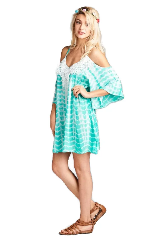 Tie Dye & Fringe Mini Dress, Mint