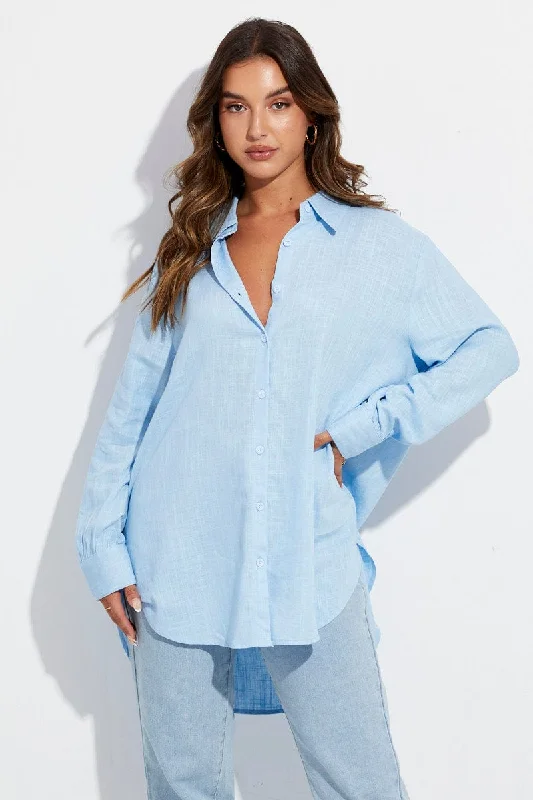 Blue Shirt Long Sleeve Collar