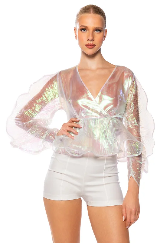 ETHEREAL PLEATED PEPLUM WRAP BLOUSE