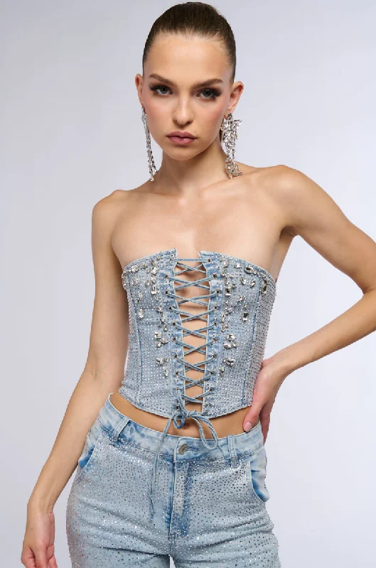 SHINE ON ME DENIM CORSET WITH RHINESTONE