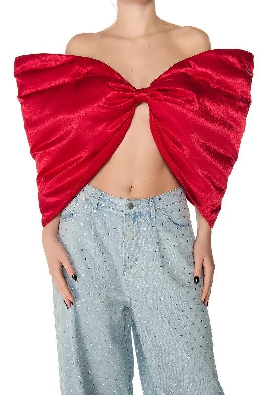 PERFECT GIFT DRAMATIC SATIN BOW TOP IN RED