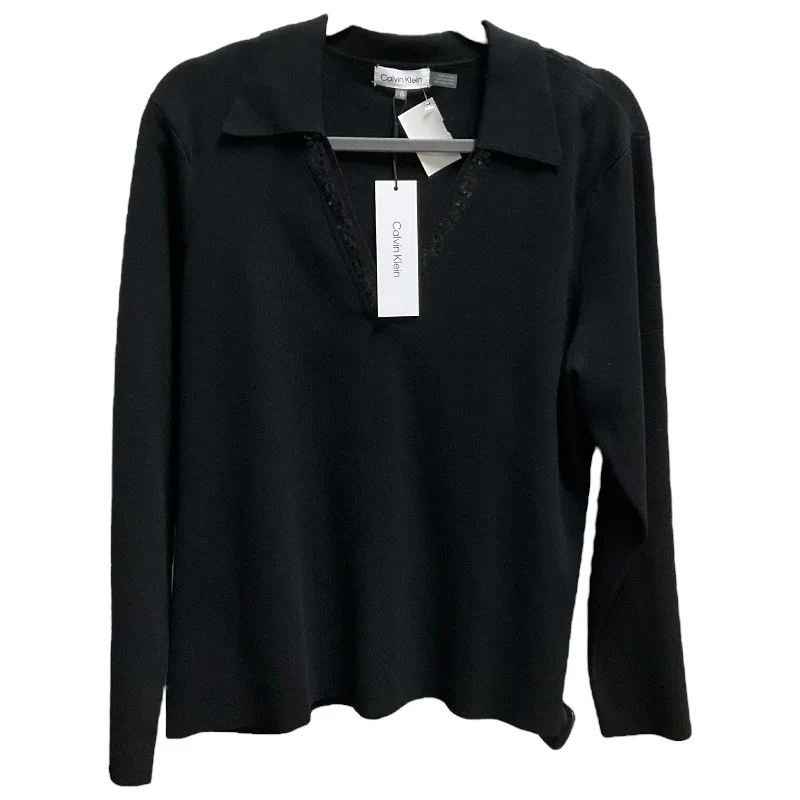 Top Long Sleeve By Calvin Klein In Black, Size: Xl