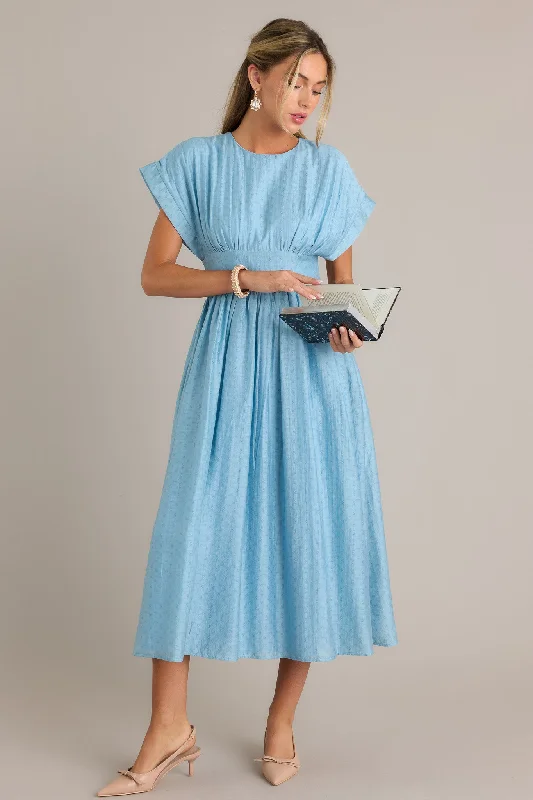 The Best Option Light Blue Jacquard Midi Dress