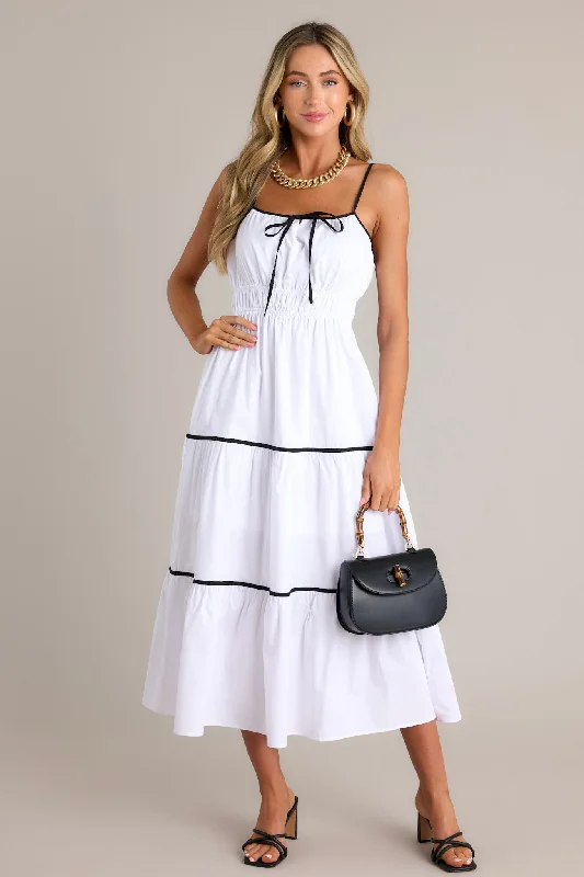 Delightful Discoveries White Tiered Midi Dress