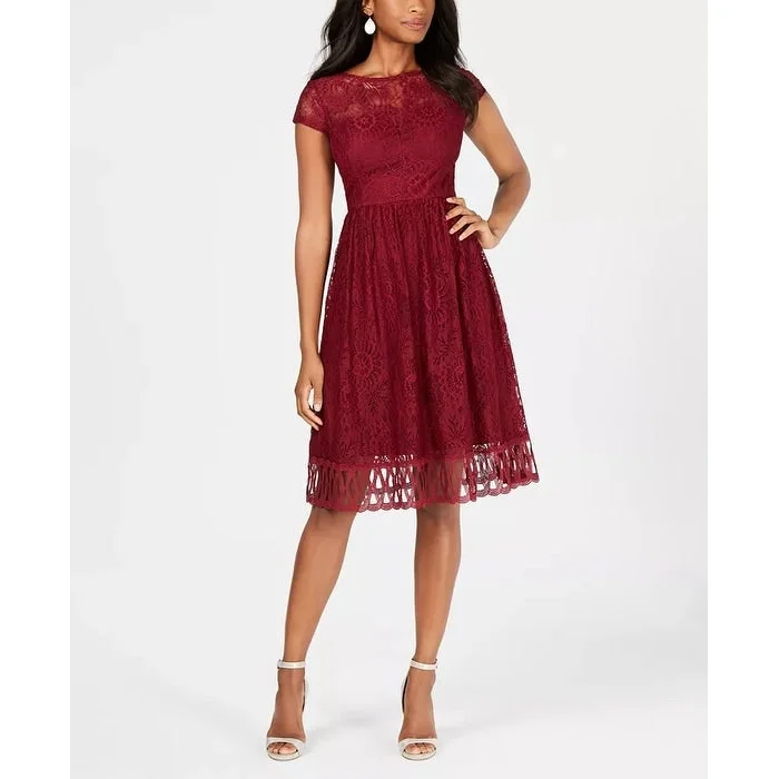 Kensie Women's Lace Midi Fit & Flare Dress Red Size 8