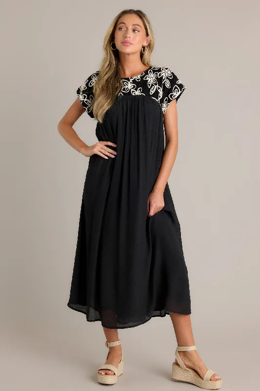 Muted Garden Black Floral Midi Dress