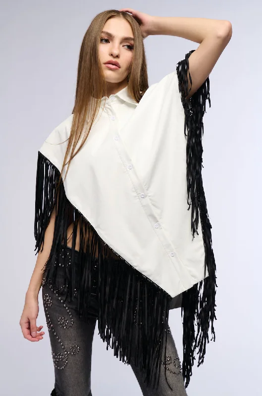 FLY HIGH FAUX LEATHER TOP WITH FRINGE