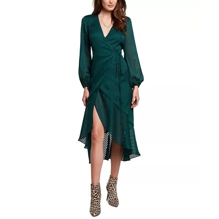 Bardot Women's Mirela Long Sleeve Midi Wrap Dress Green Size Large