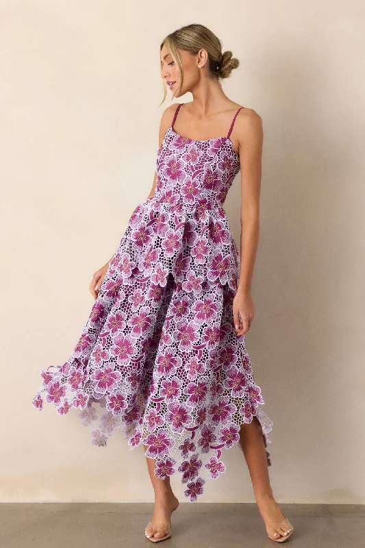 Glimpse Of Grace Light Plum Floral Embroidered Midi Dress