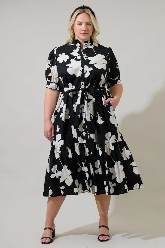 Medina Floral Giles Button Up Midi Dress Curve