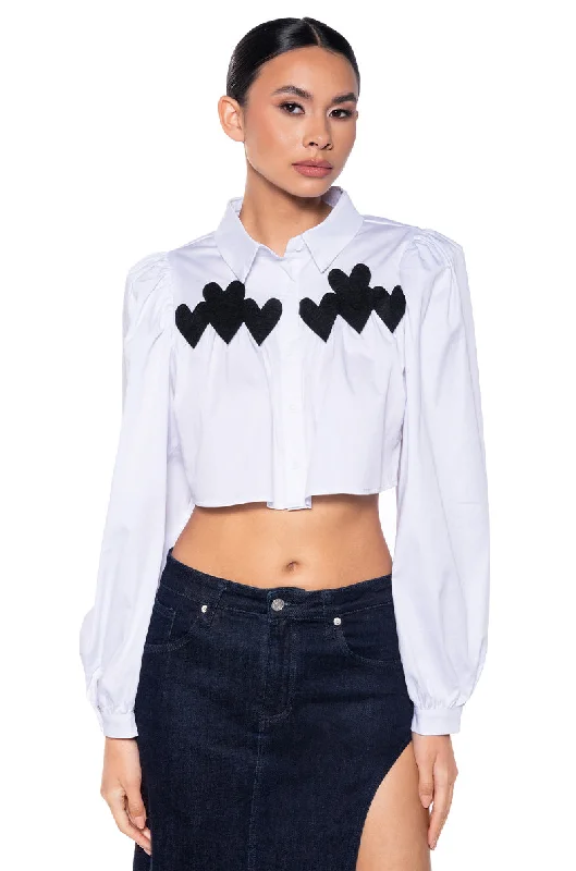 DOLL FACE PUFF SLEEVE CROP BUTTON DOWN