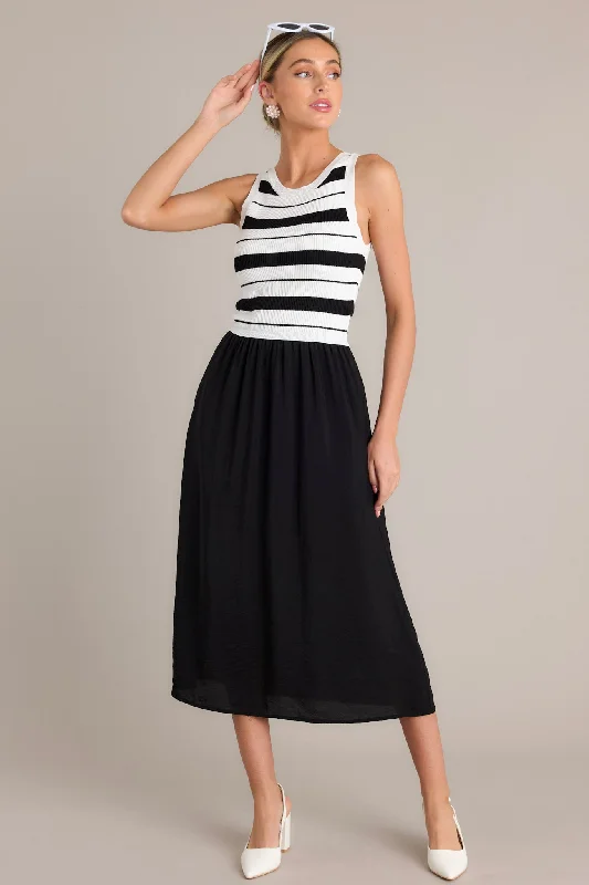 Monochrome Moments Black Stripe Midi Dress