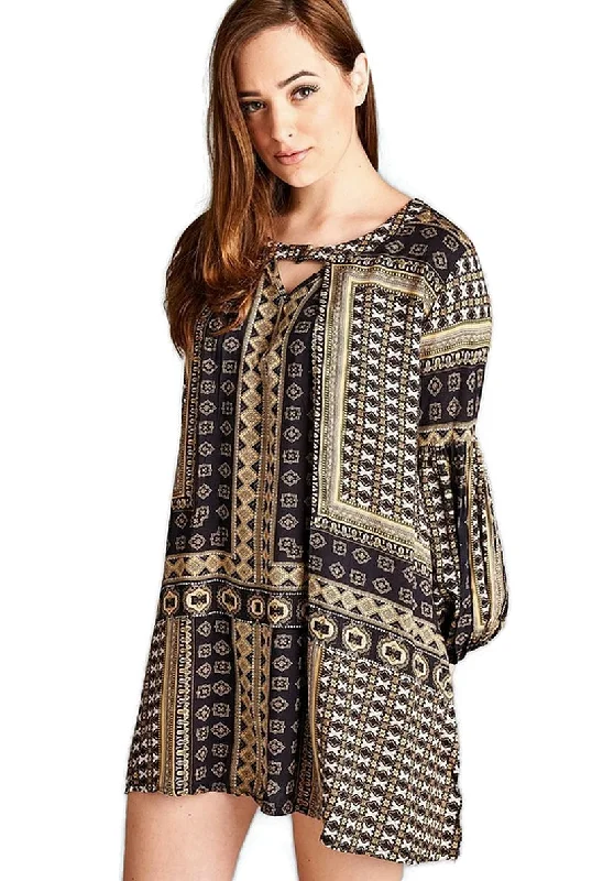 Bohemian Keyhole Mini Dress, Camel