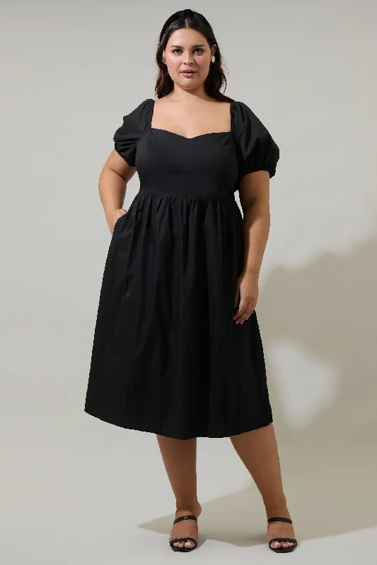 Sun City Alessi Puff Sleeve Midi Dress Curve