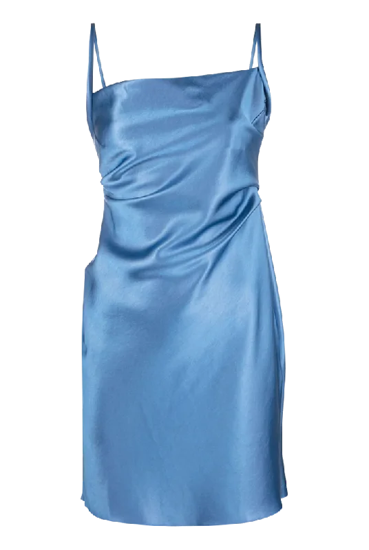 Malai Glossy Satin Mini Blue Slip Dress