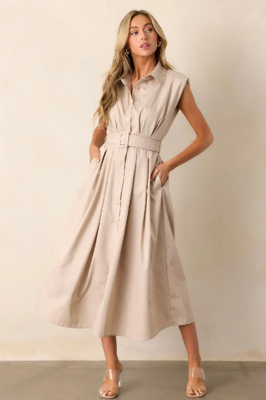 Days Go By Beige Belted Midi Dress