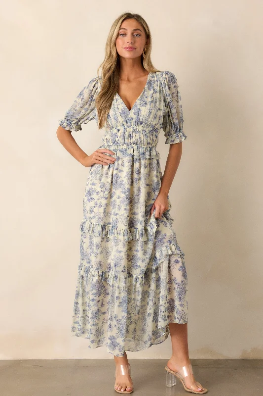 Midnight Train Blue Floral Midi Dress