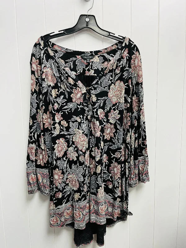 Top Long Sleeve By Lucky Brand In Black & Grey, Size: 3x