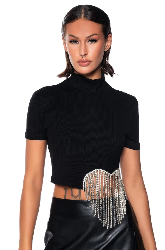 ILYSM RHINESTONE MOCK NECK SHORT SLEEVE TEE