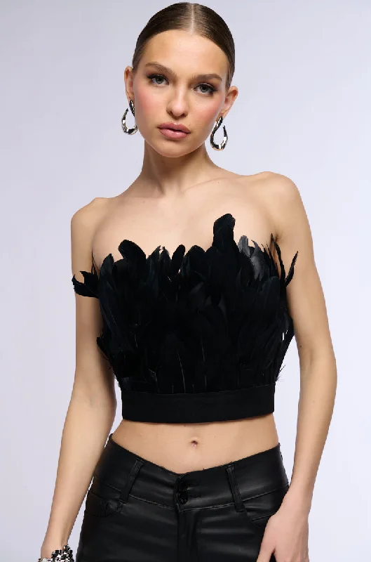 FLY AWAY FEATHER TUBE TOP IN BLACK