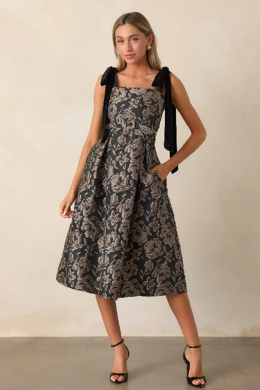 Sweet Disposition Black Floral Jacquard Midi Dress