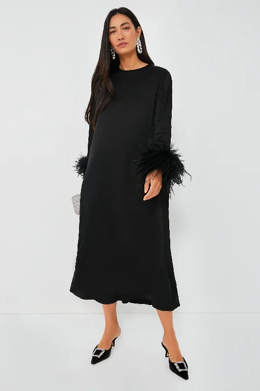 Black Suzi Maxi Dress with Detachable Feathers