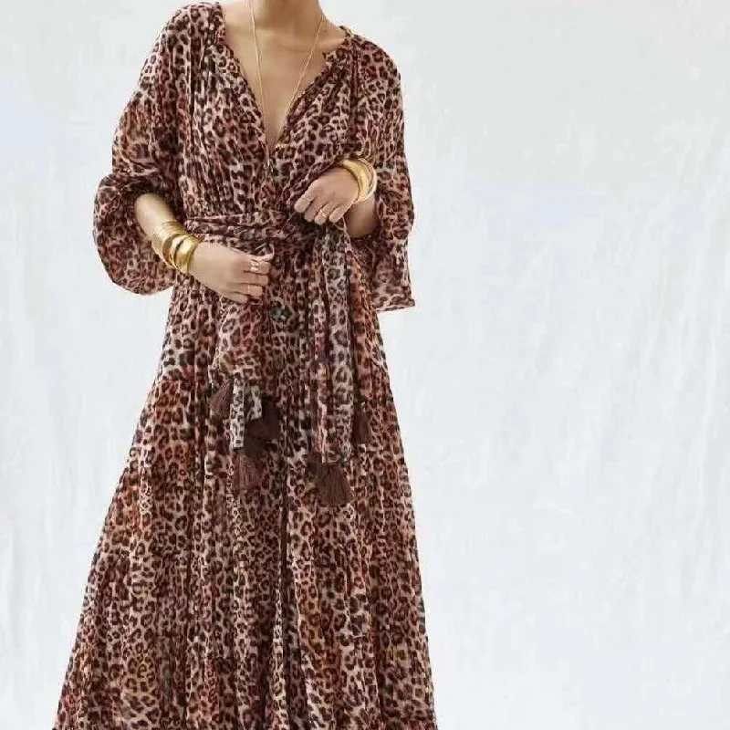 KittenAlarm - Felice Allover Leopard Print Maxi Dress