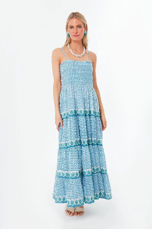 Blue Marley Smocked Back Maxi Dress