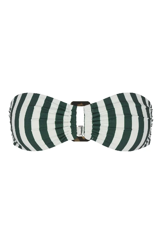 Tortoise Bandeau Bikini Top in Green Vertical Stripes