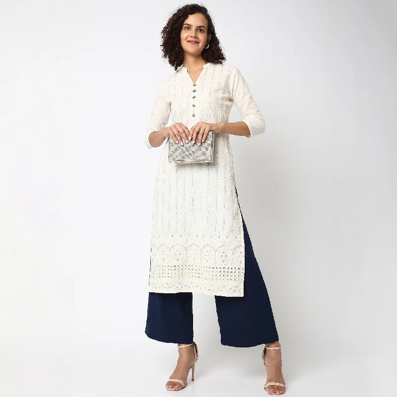 Flare Fit Embroidered Palazzos