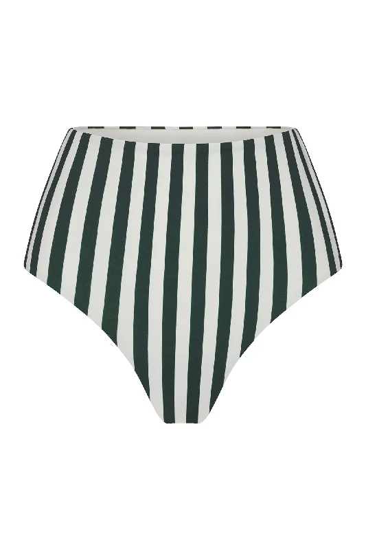 High-Waist Bikini Bottom in Green Vertical Stripes