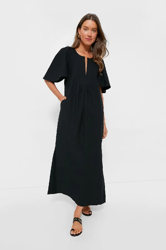 Black Finley Flutter Sleeve Maxi Dress