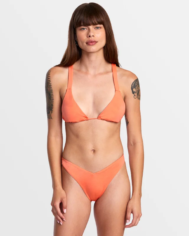 Solid Shimmer Wide Crossback Triangle Bikini Top - Fusion Coral