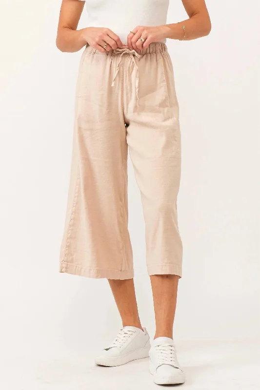 Elina Super High Rise Cropped Wide Leg Pant In Peach Flash Linen