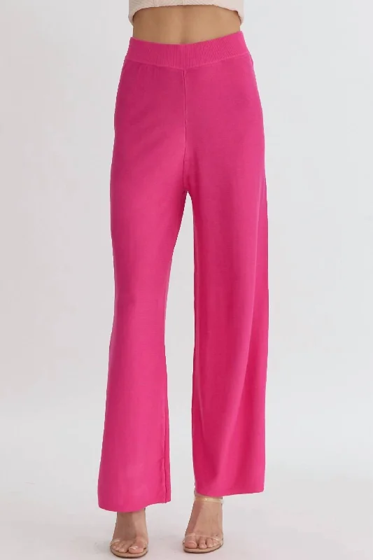 High Waist Wide Leg Knit Pant In Hot Pink